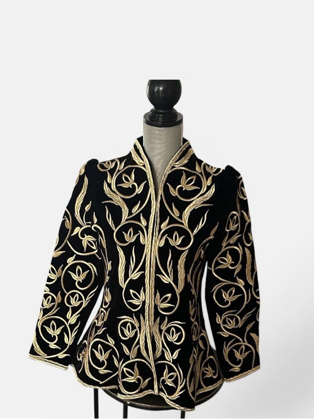 Black Velvet Karakou with Gold Embroidery